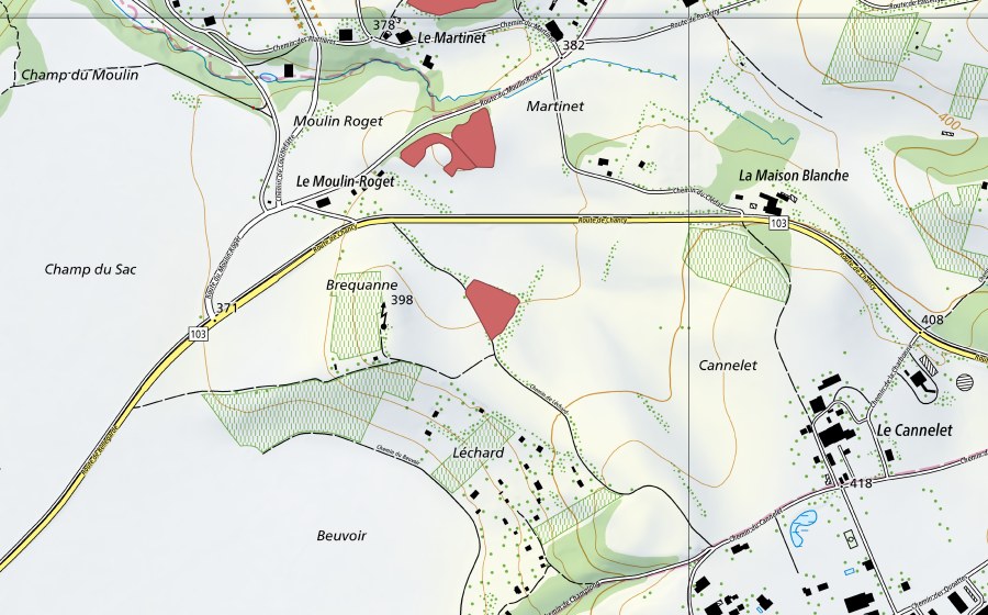 swisstopo national map showing the protected perimeter of Brequanne (Dry meadow)