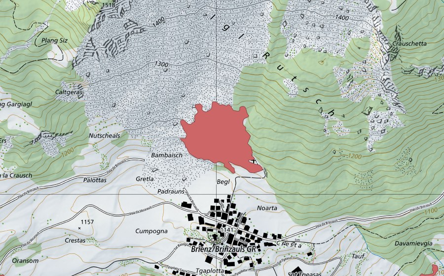 Carte nationale swisstopo avec le périmètre protégé de Brienz (Prairie sèche)