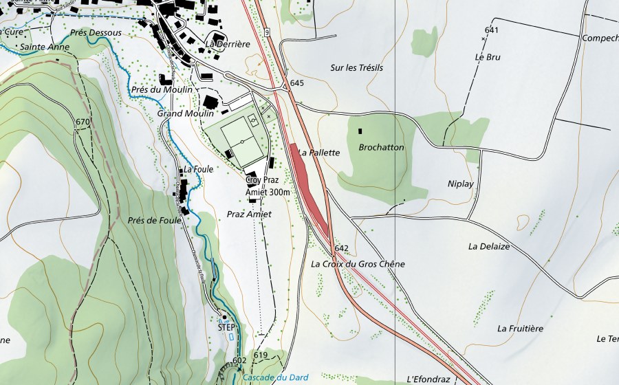 swisstopo national map showing the protected perimeter of Brochatton (Dry meadow)