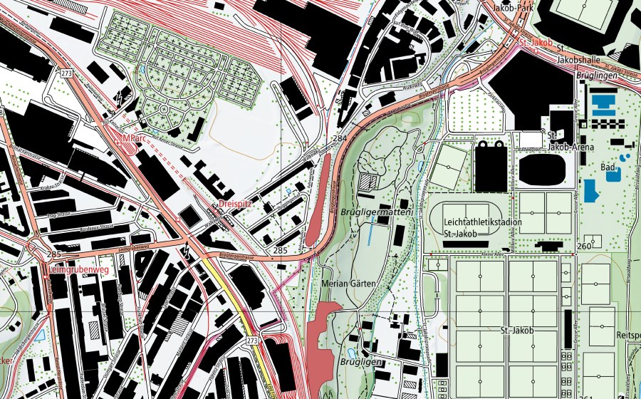 swisstopo national map showing the protected perimeter of Brügglingen (Dry meadow)