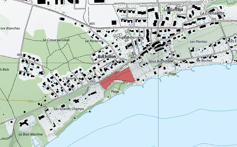 swisstopo national map showing the protected perimeter of Buchillon (Dry meadow)