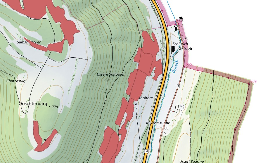 Carte nationale swisstopo avec le périmètre protégé de Buck (Prairie sèche)