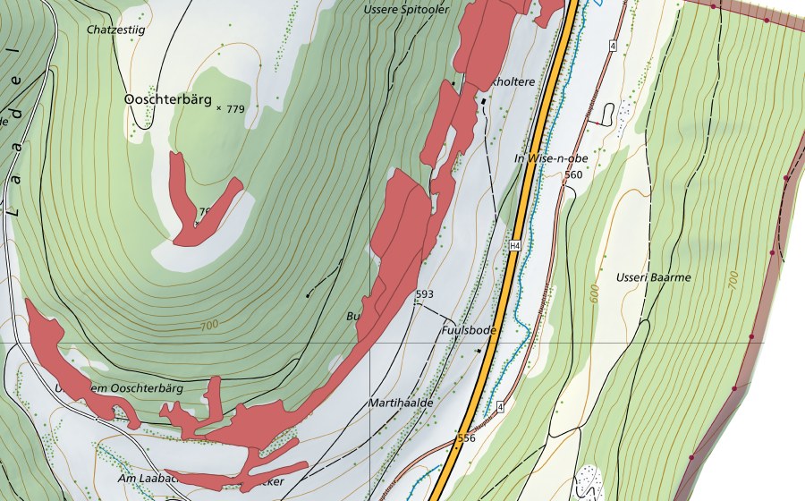 Carte nationale swisstopo avec le périmètre protégé de Buck (Prairie sèche)