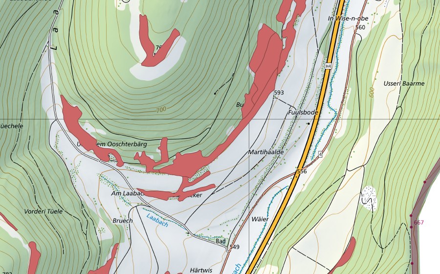 Carte nationale swisstopo avec le périmètre protégé de Buck (Prairie sèche)