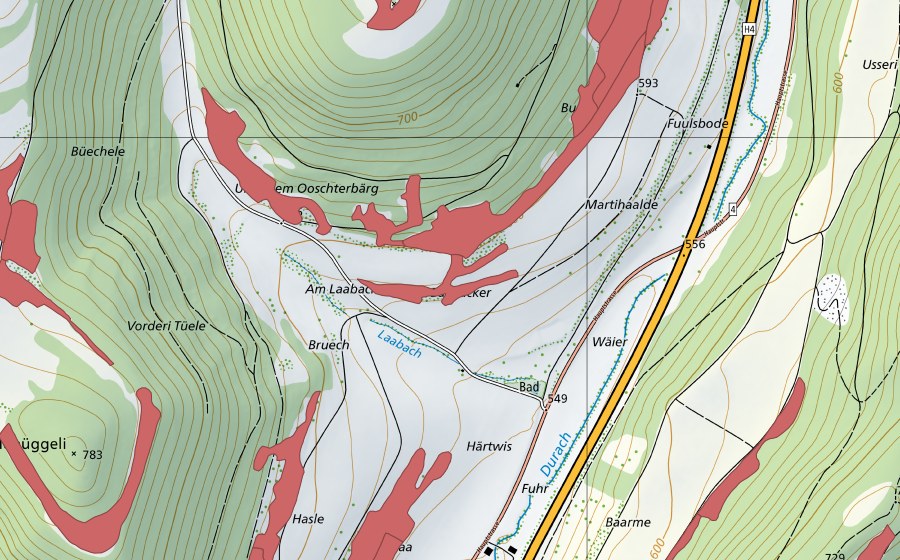 Landeskarte swisstopo mit dem Schutzperimeter von Buck (Trockenwiese)