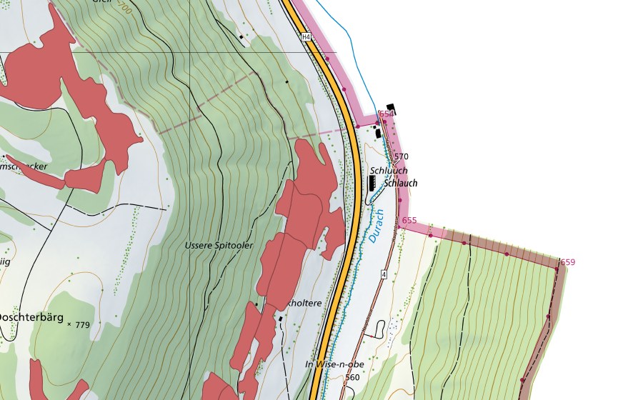 Carte nationale swisstopo avec le périmètre protégé de Buck (Prairie sèche)