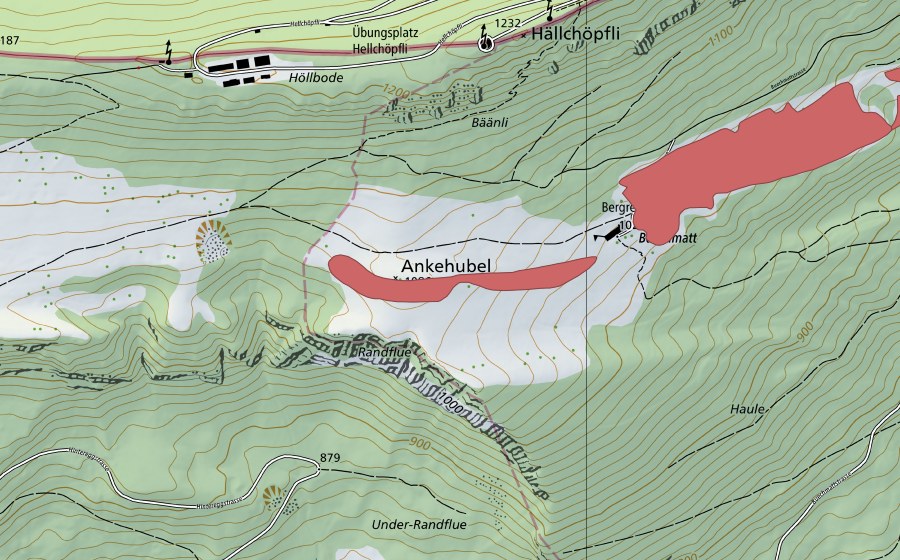 Landeskarte swisstopo mit dem Schutzperimeter von Buechmatt (Trockenwiese)