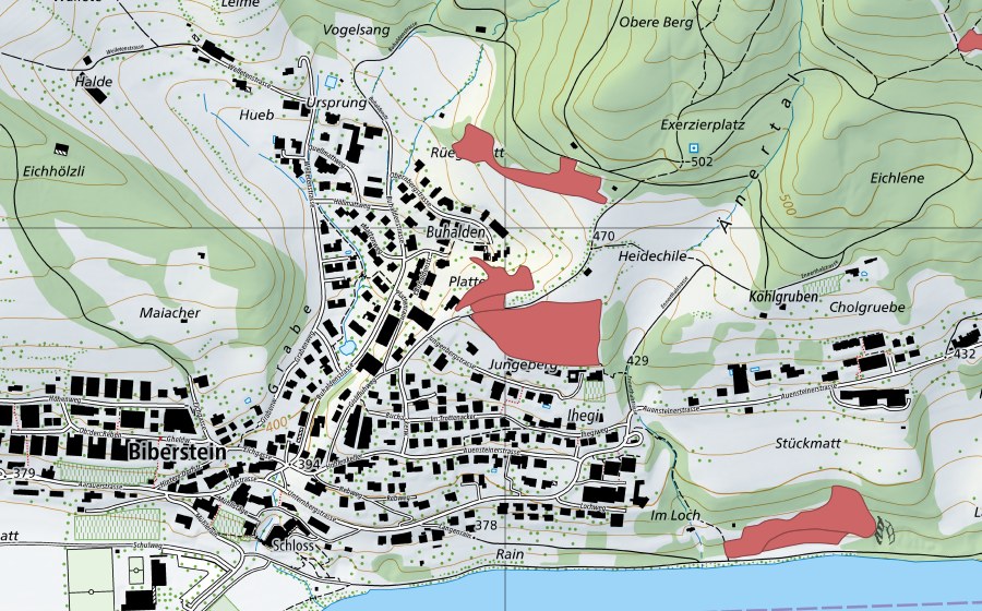 Landeskarte swisstopo mit dem Schutzperimeter von Buhalde (Trockenwiese)