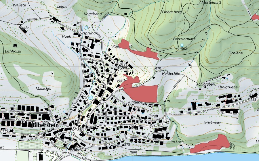 swisstopo national map showing the protected perimeter of Buhalde (Dry meadow)