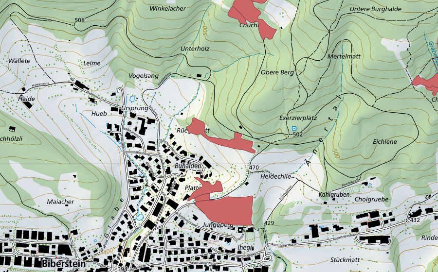 Carte nationale swisstopo avec le périmètre protégé de Buhalden (Prairie sèche)
