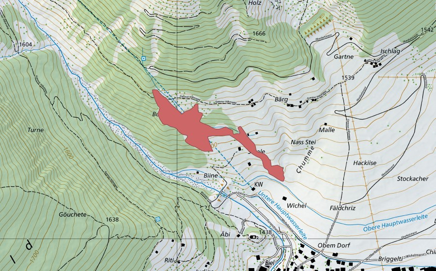 Landeskarte swisstopo mit dem Schutzperimeter von Burg (Trockenwiese)