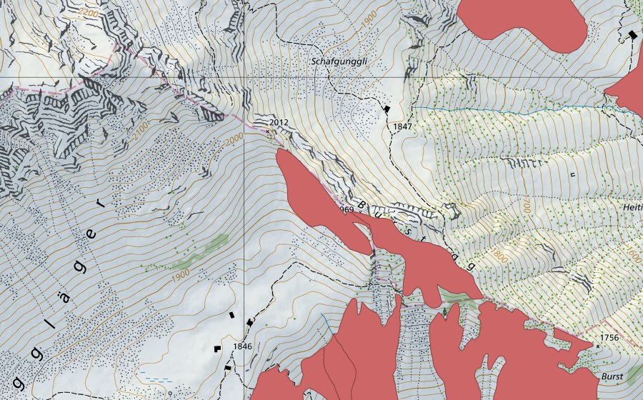 Carte nationale swisstopo avec le périmètre protégé de Burstegg (Prairie sèche)