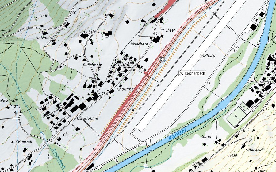 Landeskarte swisstopo mit dem Schutzperimeter von Bürteli (Trockenwiese)