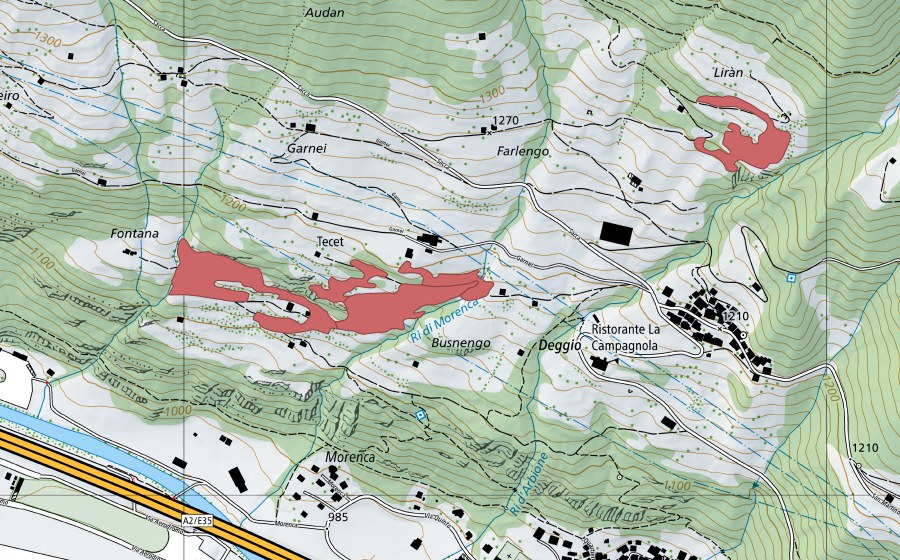 Carte nationale swisstopo avec le périmètre protégé de Busnengo (Prairie sèche)