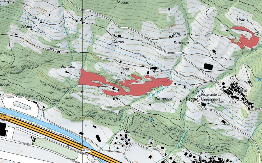 Carte nationale swisstopo avec le périmètre protégé de Busnengo (Prairie sèche)