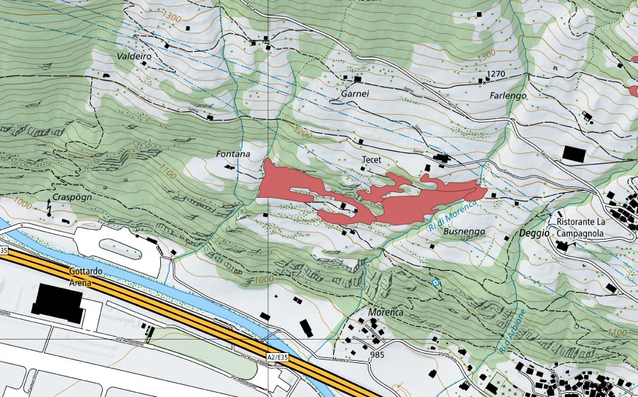 Landeskarte swisstopo mit dem Schutzperimeter von Busnengo (Trockenwiese)