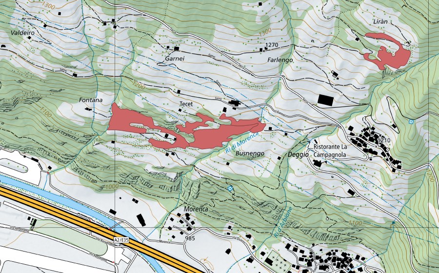 Carte nationale swisstopo avec le périmètre protégé de Busnengo (Prairie sèche)