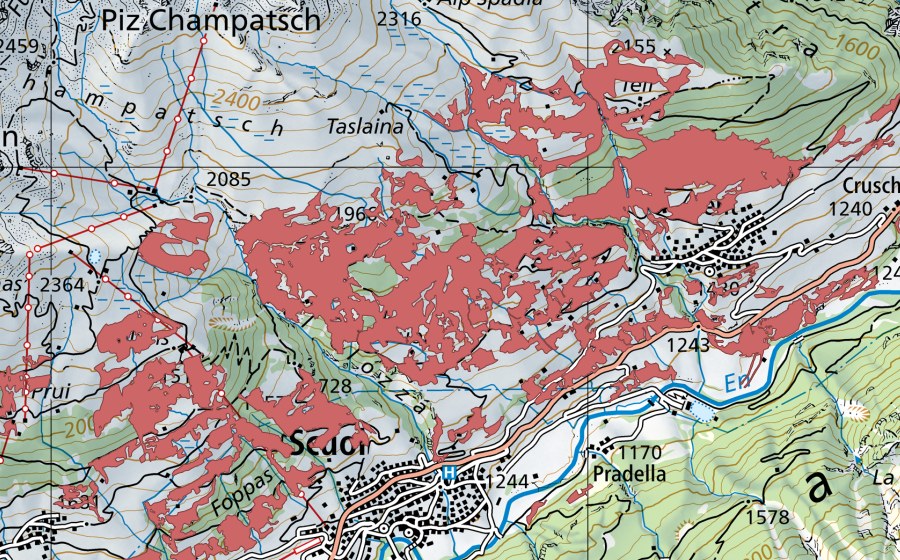 Landeskarte swisstopo mit dem Schutzperimeter von Buzzera (Trockenwiese)