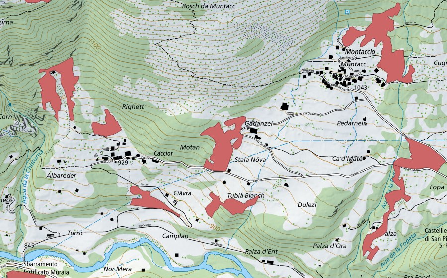 Landeskarte swisstopo mit dem Schutzperimeter von Caccior (Trockenwiese)