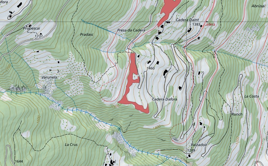 Landeskarte swisstopo mit dem Schutzperimeter von Cadera Dafora (Trockenwiese)
