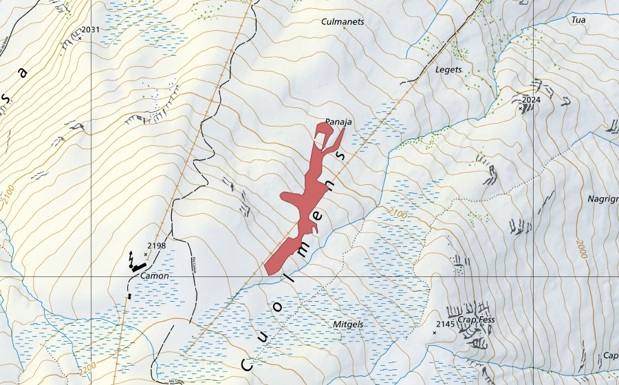 Carte nationale swisstopo avec le périmètre protégé de Camon (Prairie sèche)