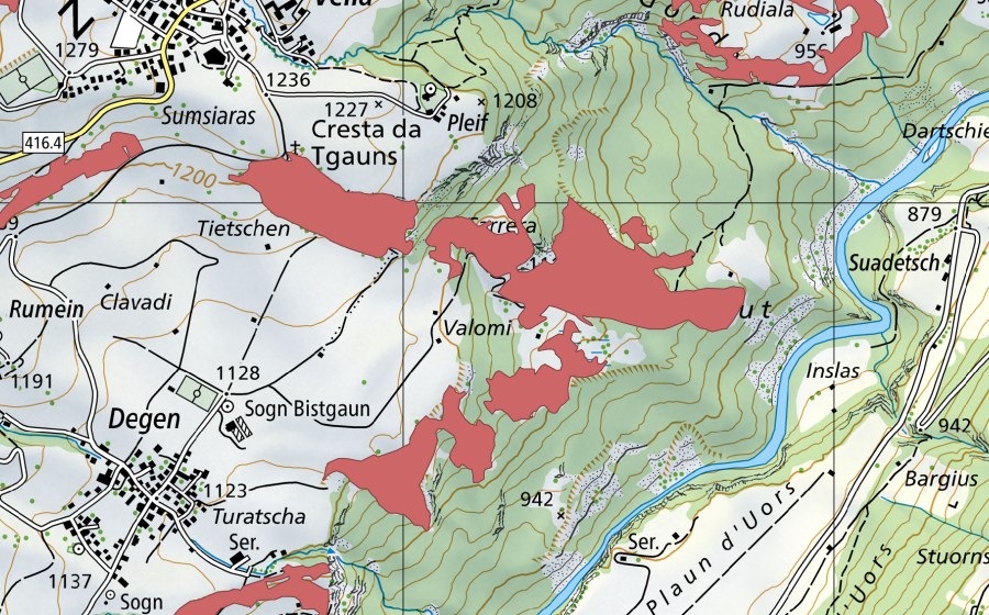Landeskarte swisstopo mit dem Schutzperimeter von Carrera (Trockenwiese)