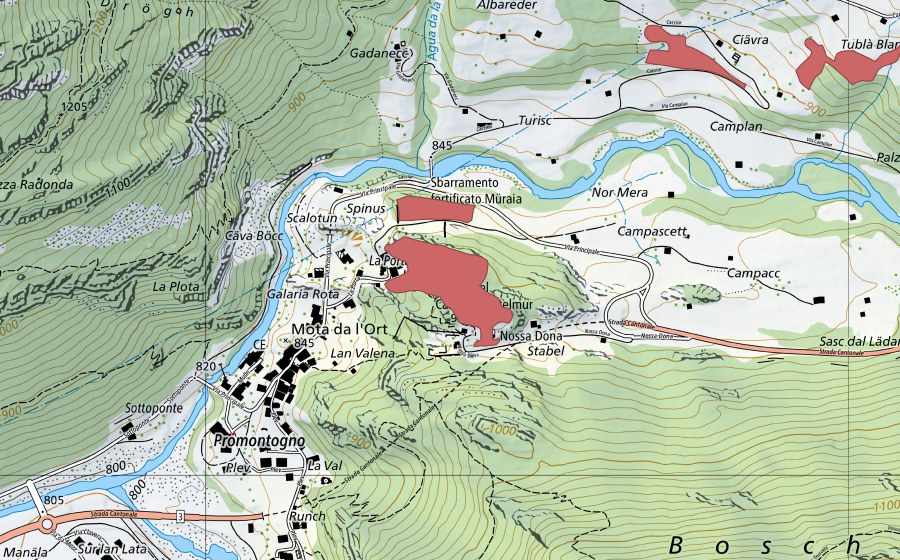 Landeskarte swisstopo mit dem Schutzperimeter von Castelmur (Trockenwiese)