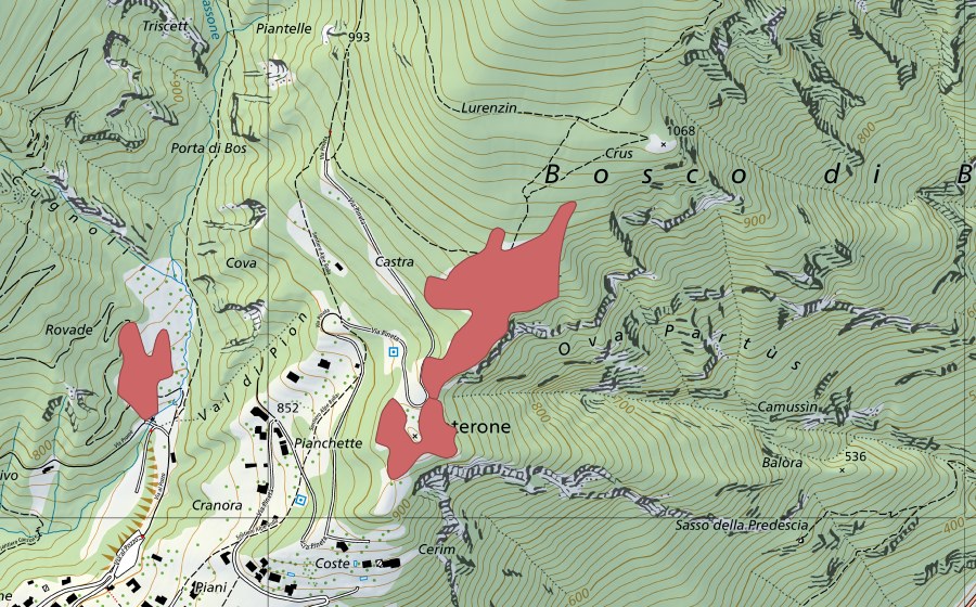 Landeskarte swisstopo mit dem Schutzperimeter von Castra (Trockenwiese)