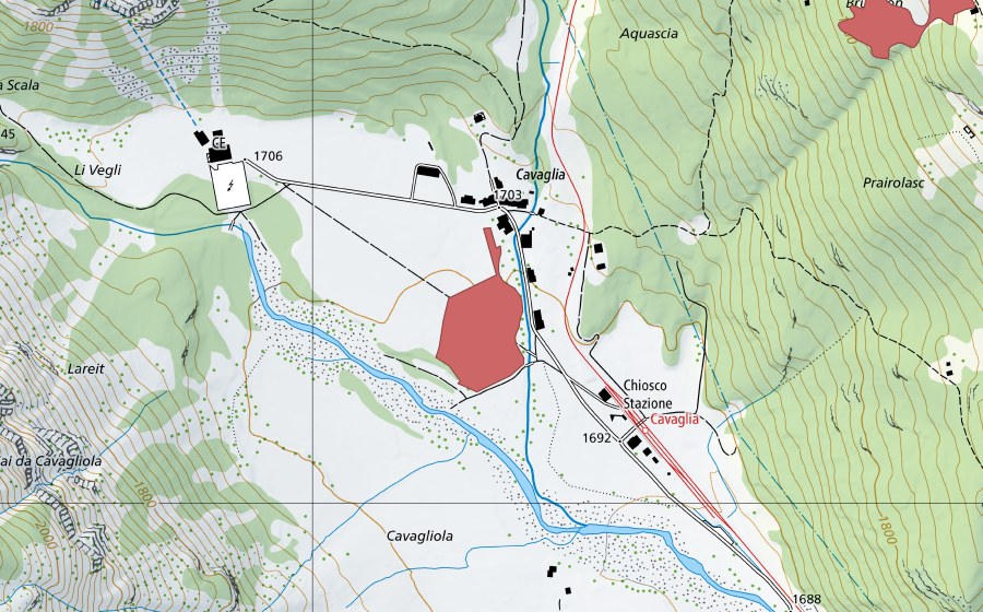 swisstopo national map showing the protected perimeter of Cavaglia (Dry meadow)