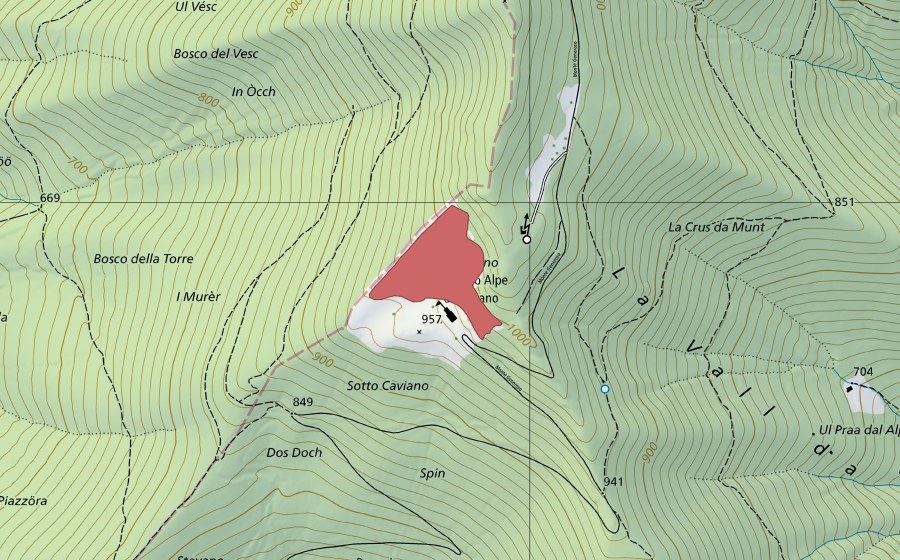 swisstopo national map showing the protected perimeter of Caviano (Dry meadow)