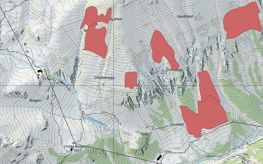 swisstopo national map showing the protected perimeter of Chalberegg (Dry meadow)