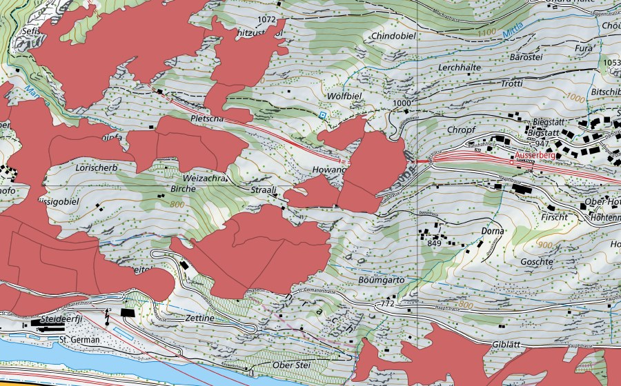 swisstopo national map showing the protected perimeter of Chalchofe (Dry meadow)