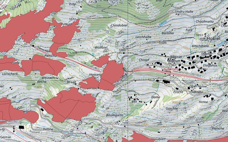Landeskarte swisstopo mit dem Schutzperimeter von Chalchofe (Trockenwiese)