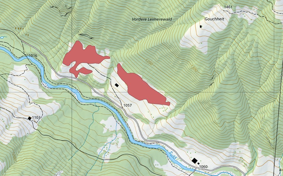 swisstopo national map showing the protected perimeter of Chalchofe (Dry meadow)