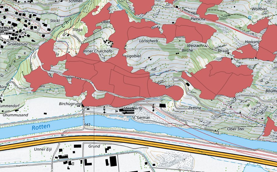 swisstopo national map showing the protected perimeter of Chalchofe (Dry meadow)