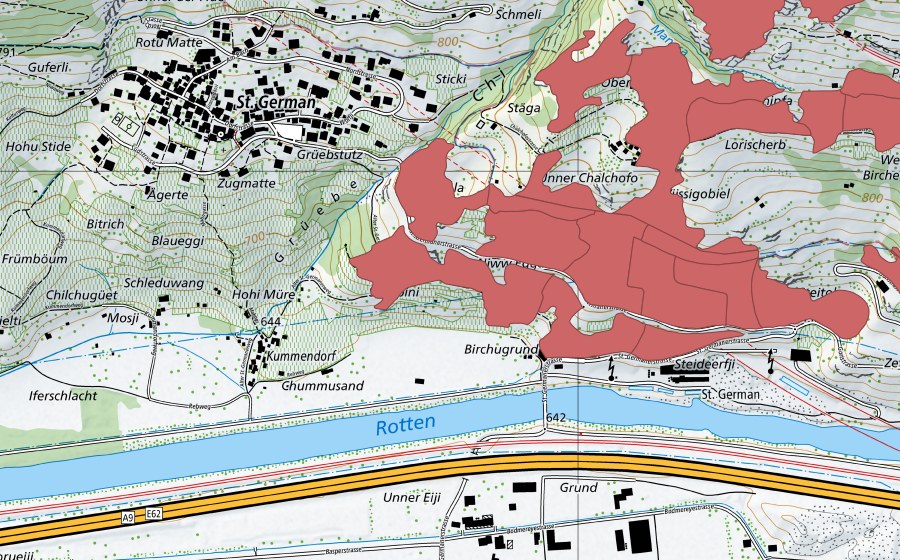 swisstopo national map showing the protected perimeter of Chalchofe (Dry meadow)