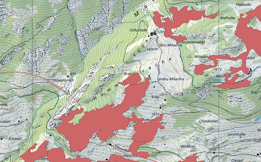 Landeskarte swisstopo mit dem Schutzperimeter von Chalchofe (Trockenwiese)