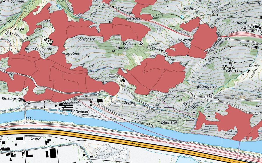 swisstopo national map showing the protected perimeter of Chalchofe (Dry meadow)