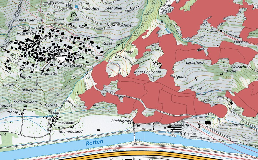 swisstopo national map showing the protected perimeter of Chalchofe (Dry meadow)