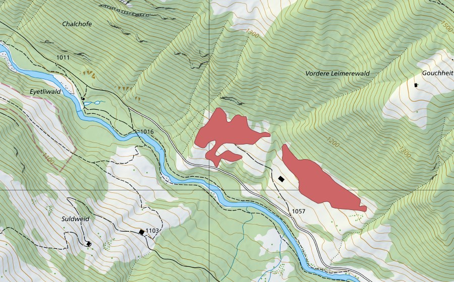 swisstopo national map showing the protected perimeter of Chalchofe (Dry meadow)