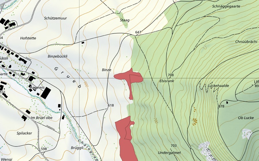 swisstopo national map showing the protected perimeter of Chälen (Dry meadow)