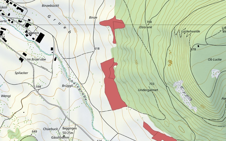 swisstopo national map showing the protected perimeter of Chälen (Dry meadow)