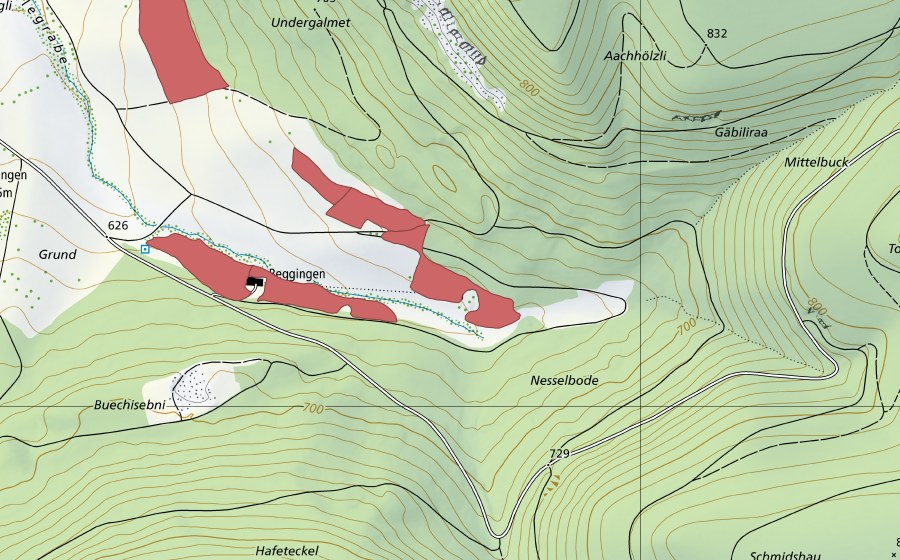 Carte nationale swisstopo avec le périmètre protégé de Chälen (Prairie sèche)