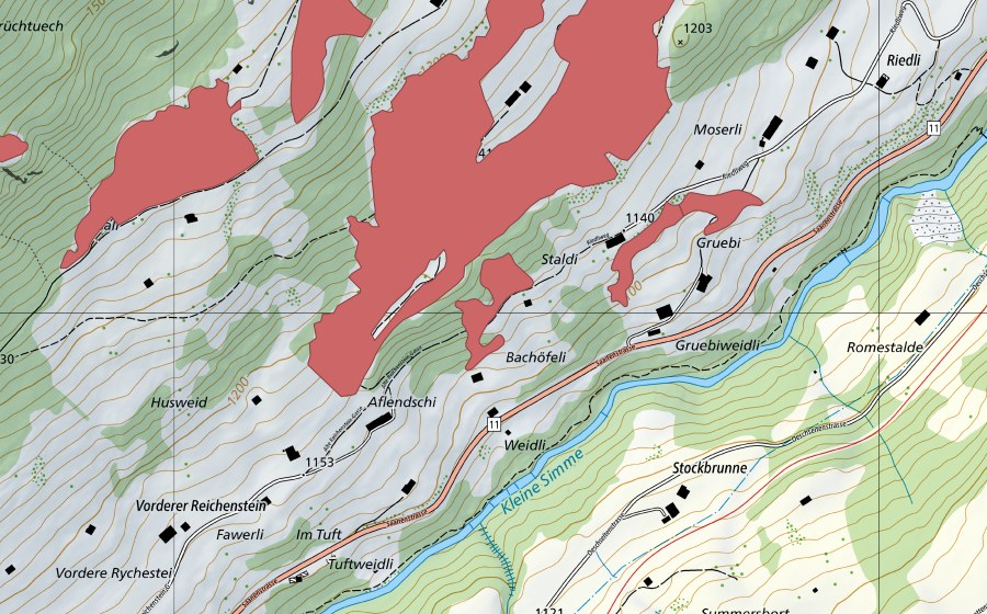 Carte nationale swisstopo avec le périmètre protégé de Chäleweid (Prairie sèche)
