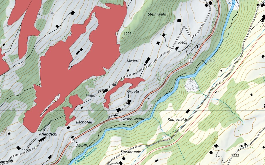 Landeskarte swisstopo mit dem Schutzperimeter von Chäleweid (Trockenwiese)