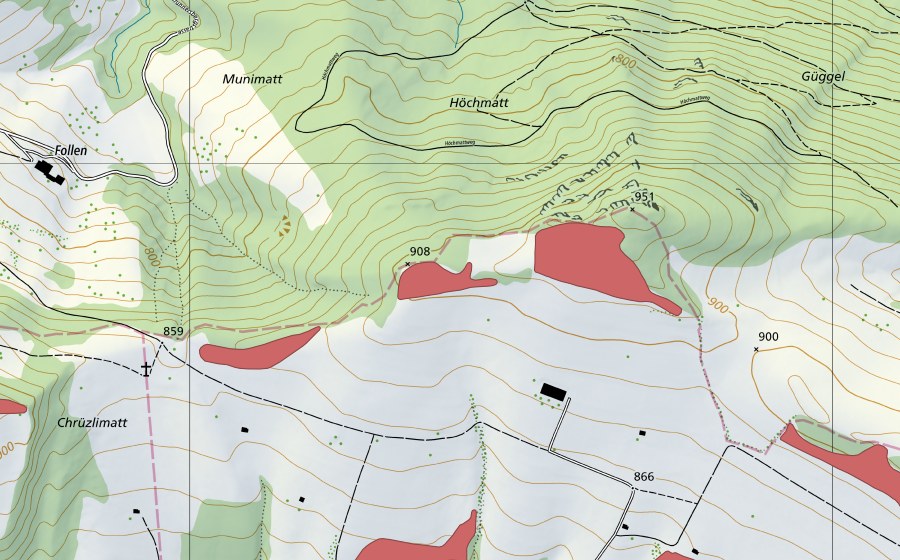 swisstopo national map showing the protected perimeter of Chalm (Dry meadow)