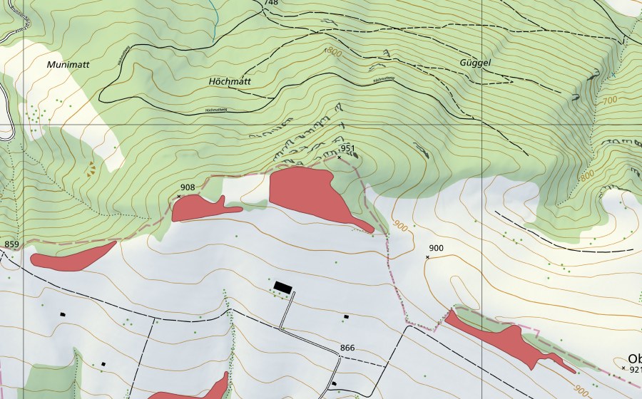 Carte nationale swisstopo avec le périmètre protégé de Chalm (Prairie sèche)