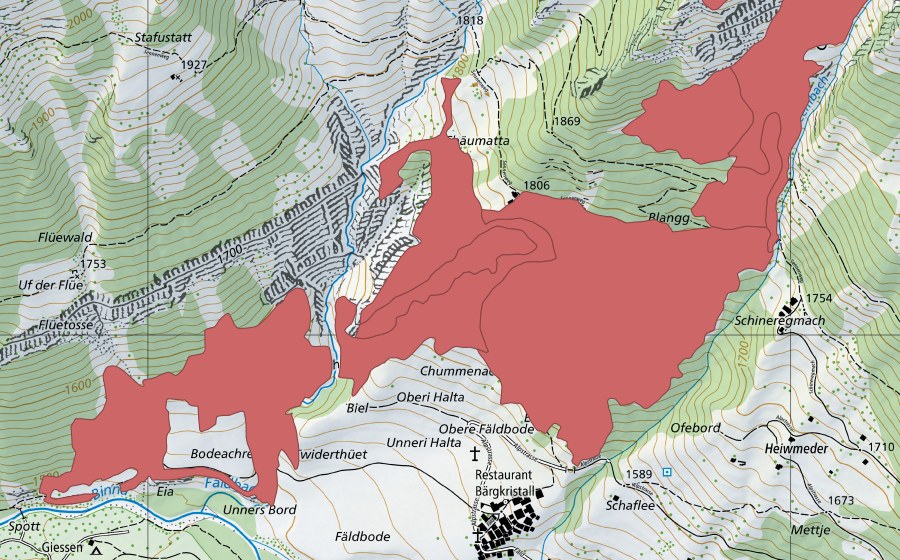 Carte nationale swisstopo avec le périmètre protégé de Chälmatta (Prairie sèche)