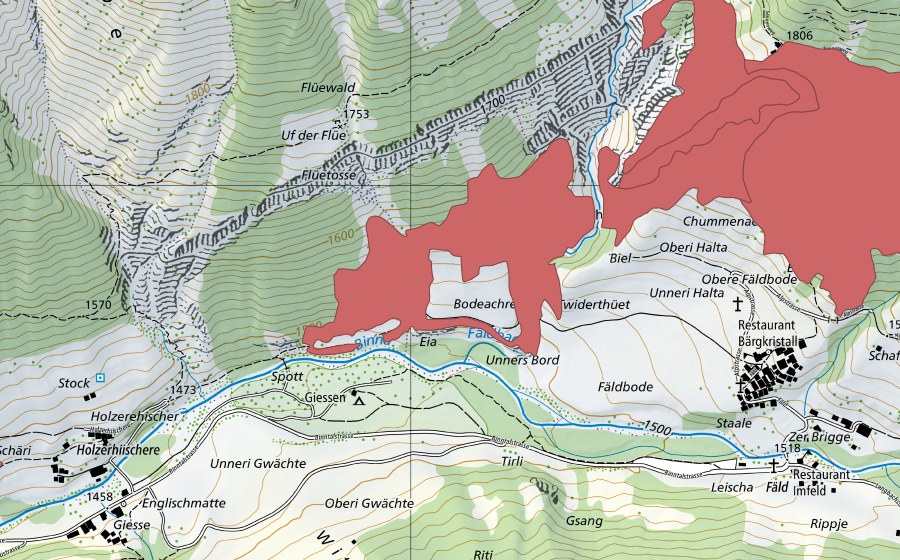 swisstopo national map showing the protected perimeter of Chälmatta (Dry meadow)