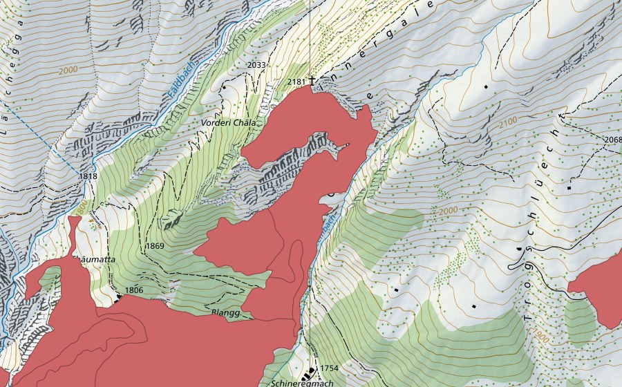 Carte nationale swisstopo avec le périmètre protégé de Chälmatta (Prairie sèche)